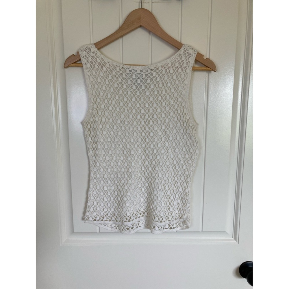 Vtg Norton McNaughton White Crochet Tank Top Size SP Boho Feminine Lined - Picture 7 of 8